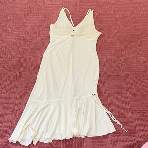 Vintage Cream Slip Dress with crochet top and rosette bud details